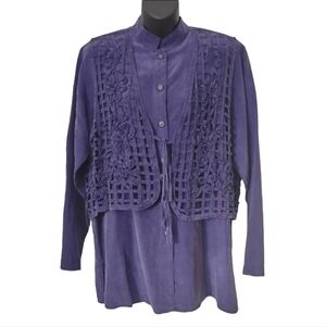 Fiji Sport 100% Silk Button Down Purple Shirt Size M NWT